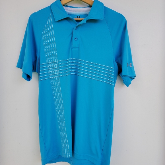 Under Armour Heat Gear Short Sleeve Polo Shirt Size Medium Blue - Picture 1 of 11